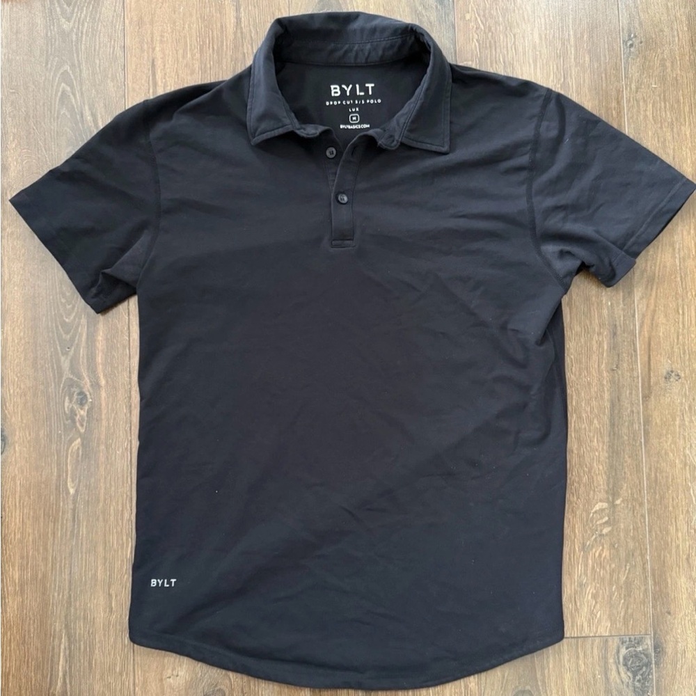 Bundle of BYLT Basics Drop Cut Polo Shirts in black, navy, and gray